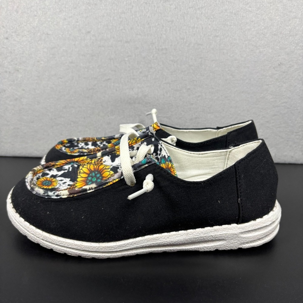 Womens Lightweight Canvas Loafers Slip On Shoes Size 39/8.5 Sunflowers Cow Print